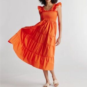 Quince 100% Organic Cotton Poplin Smocked Midi Dress - Vermillion Red
